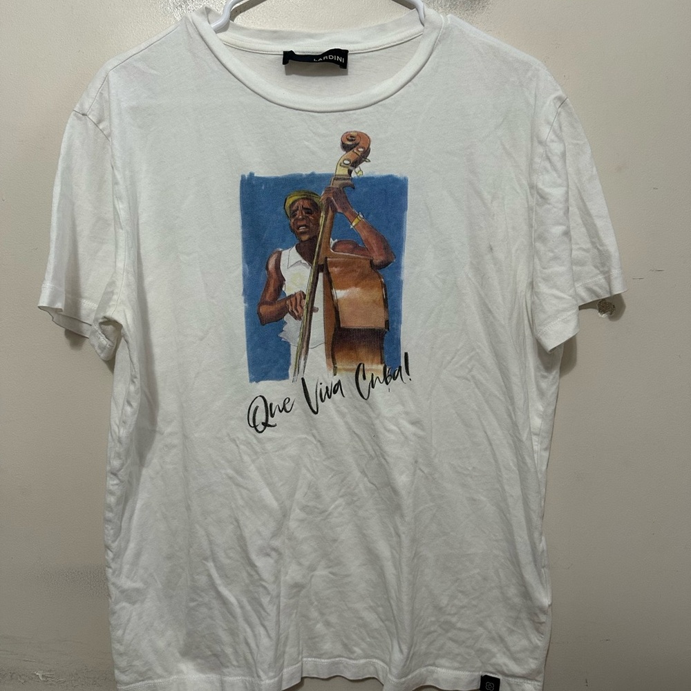 Lardini White Graphic EILTCUBA Tee with Blue and Brown Size Large Made In Italy